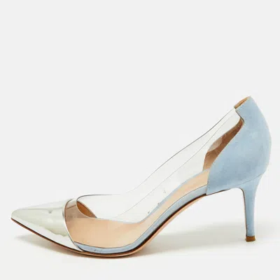 Pre-owned Gianvito Rossi Silver/blue Leather And Pvc Plexi Pumps Size 40