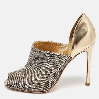 Gianvito Rossi Silver/gold Glitter And Leather Peep Toe Pumps In Multi