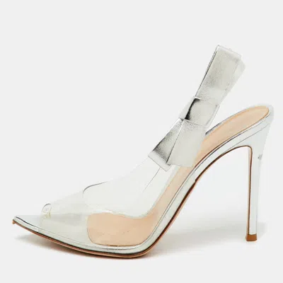 Gianvito Rossi Silver/transparent Leather And Pvc Sandals