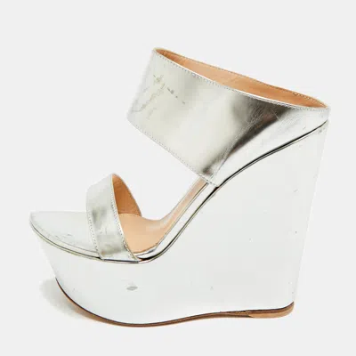 Pre-owned Gianvito Rossi Size 36 Silver Leather Platform Wedge Sandals