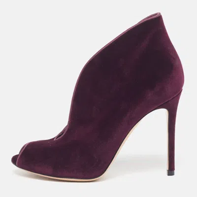 Pre-owned Gianvito Rossi Size 36.5 Dark Purple Velvet Vamp Peep Toe Ankle Booties