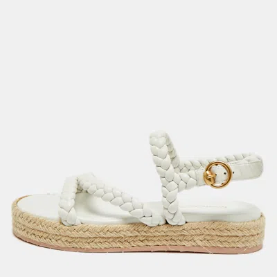 Pre-owned Gianvito Rossi Size 36.5 White Braided Leather Platform Espadrille Sandals