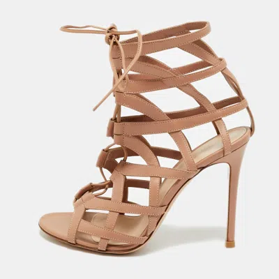 Pre-owned Gianvito Rossi Size 37 Beige Leather Gladiator Ankle Strap Sandals