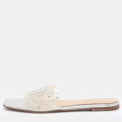 Pre-owned Gianvito Rossi Size 37 Transparent Pvc Crystal Embellished Slide Sandals