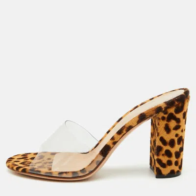 Pre-owned Gianvito Rossi Size 37 Transparent Pvc Leopard Print Open Toe Slide Sandals