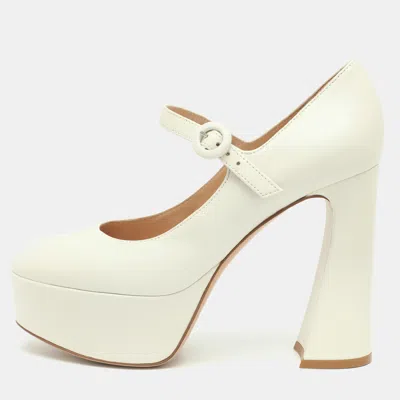 Pre-owned Gianvito Rossi Size 37 White Leather Mary Jane Platform Pumps