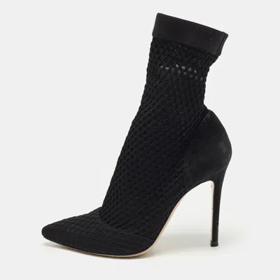 Pre-owned Gianvito Rossi Size 37.5 Black Knit Fabric Ankle Length Boots