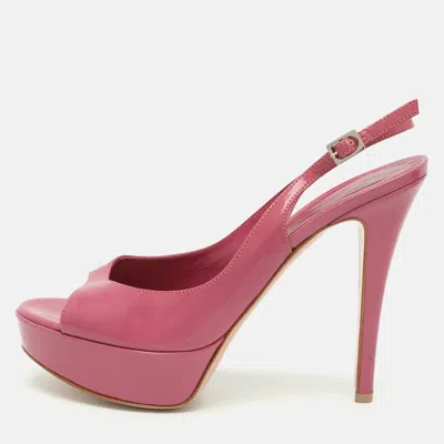 Pre-owned Gianvito Rossi Size 37.5 Pink Patent Leather Slingback Platform Sandals