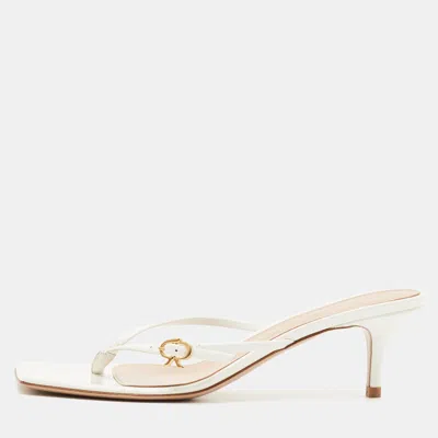 Pre-owned Gianvito Rossi Size 38 White Patent Leather Thong Slide Ankle Strap Sandals