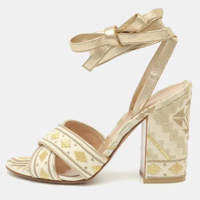 Pre-owned Gianvito Rossi Size 38.5 White Brocade Fabric And Leather Gladiator Sandals