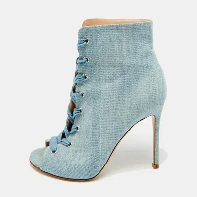 Pre-owned Gianvito Rossi Size 39 Blue Denim Lace Up Open Toe Ankle Length Boots