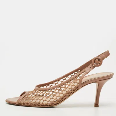 Pre-owned Gianvito Rossi Size 39.5 Beige Leather And Mesh Slingback Sandals