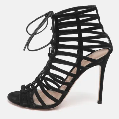 Pre-owned Gianvito Rossi Size 39.5 Black Suede Gladiator Sandals