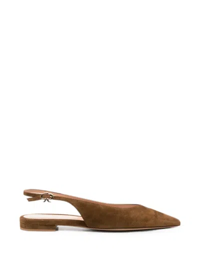 Gianvito Rossi Robbie Suede Slingback Mules Pointed Toe In Brown