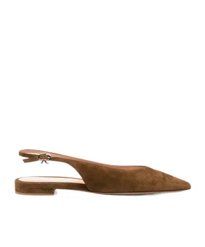 Gianvito Rossi Slingback Pointed-toe Ballet Flats In Brown