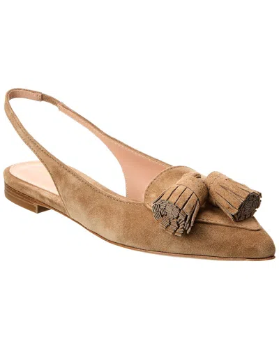 Gianvito Rossi Slingback Suede Flat In Beige