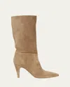 Gianvito Rossi Slouchy Suede Mid Boots In Neutral