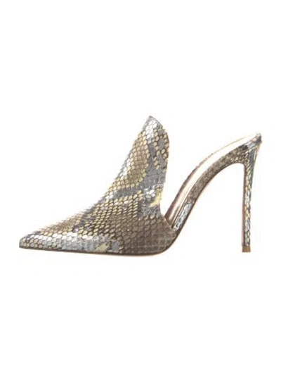 Pre-owned Gianvito Rossi Snakeskin Animal Print Mules In Silver
