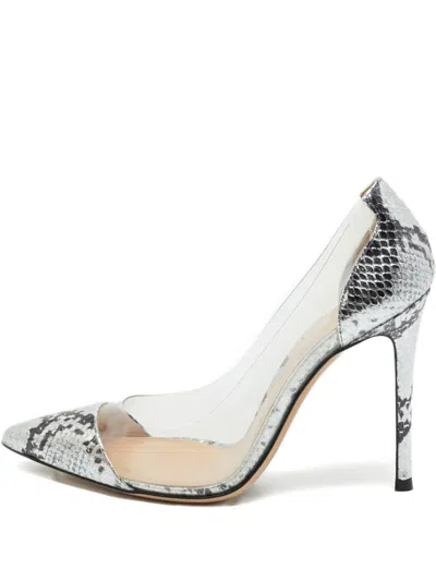 Pre-owned Gianvito Rossi Snakeskin-embossed Pointed-toe Pumps In Gray