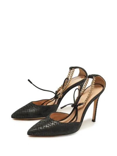 Pre-owned Gianvito Rossi Snakeskin-embossed Ankle-tie Pumps In Black