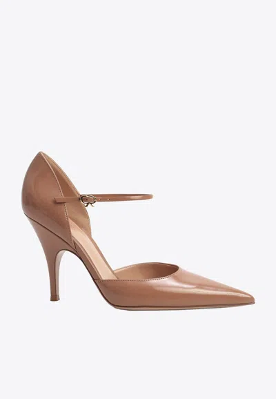 Gianvito Rossi Sofia D'orsay 95 Leather Heeled Pumps In Brown