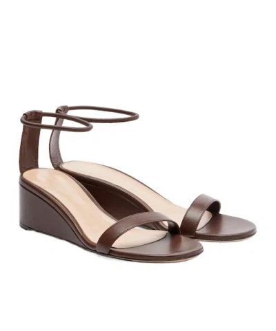 Gianvito Rossi Solid Color Leather Wedge Sandals In Brown
