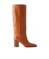 Gianvito Rossi Solid Leather Knee Boots In Brown