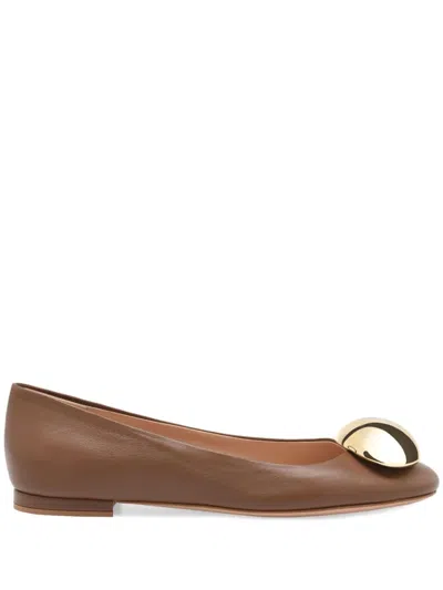 Gianvito Rossi Embellished Leather Ballet Flats In Neutrals