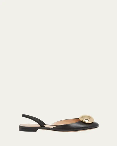 Gianvito Rossi Leather Dome Slingback Ballerina Flats In Black
