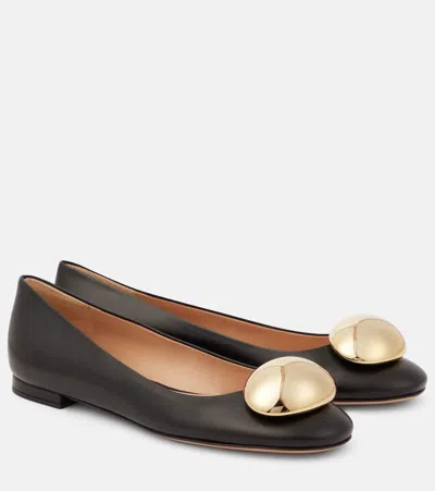 Gianvito Rossi Sphera Leather Ballet Flats In Black