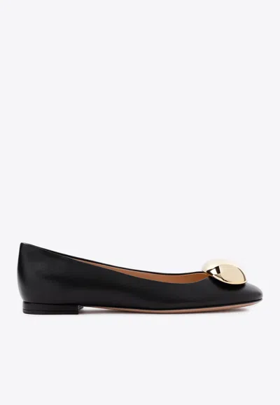 Gianvito Rossi Sphera Leather Ballet Flats In Black