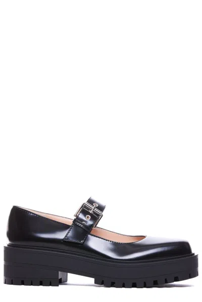 Gianvito Rossi Glossy Leather Loafers Chunky Sole In Black