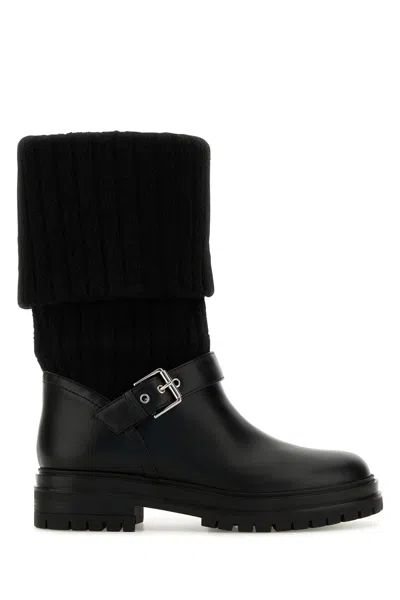 GIANVITO ROSSI STIVALI THURSO NERO IN PELLE E TESSUTO DONNA