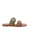 Gianvito Rossi Elegant Slide Sandals With Natural Stone Embellishments In Brown