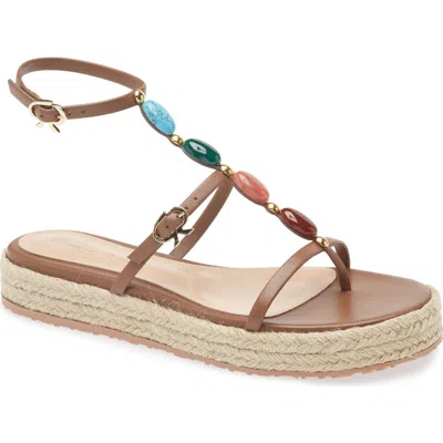 Gianvito Rossi Stone Embellished Espadrille Sandal In Cuoio Naturale