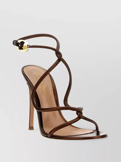Gianvito Rossi Strappy Metallic Buckle Open Toe Sandals In Brown