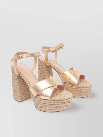 Gianvito Rossi Strappy Sandals With Metallic Platform Sole In Gold