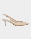 Gianvito Rossi Strass Organza Kitten-heel Slingback Pumps