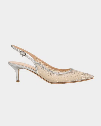 Gianvito Rossi Strass Organza Kitten-heel Slingback Pumps