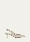 GIANVITO ROSSI STRASS ORGANZA KITTEN-HEEL SLINGBACK PUMPS