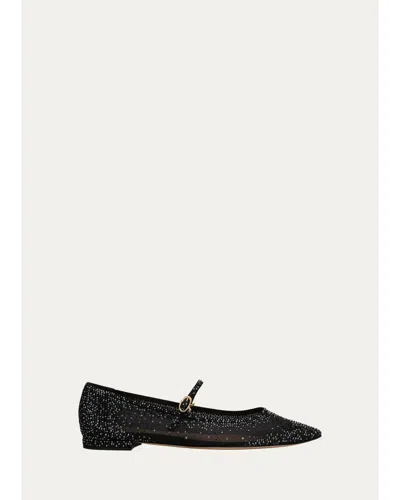 Gianvito Rossi Strass Organza Mary Jane Ballerina Flats In Black