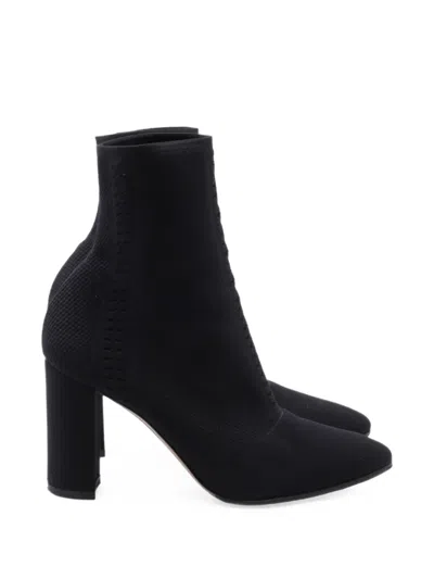 Pre-owned Gianvito Rossi Stretch-knit Ankle Boots In Black