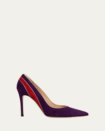 GIANVITO ROSSI STRIPED SUEDE POINTED-TOE PUMPS