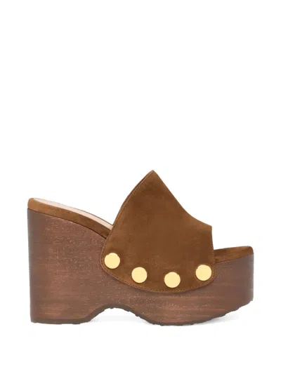 Gianvito Rossi 60 Studded Suede Platform Wedge Mules In Brown