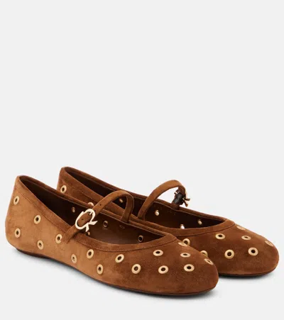Gianvito Rossi Studded Suede Mary Jane Flats In Beige