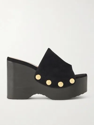 Gianvito Rossi 60 Studded Suede Platform Wedge Mules In Black