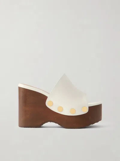 Gianvito Rossi 60 Studded Suede Platform Wedge Mules In Neutral