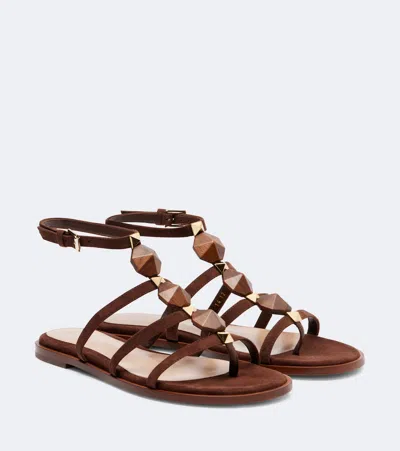 Gianvito Rossi Studded Suede Thong Sandals In Brown