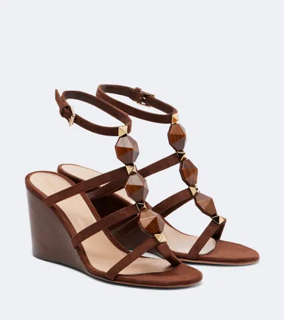 Gianvito Rossi 70 Embellished Suede Wedge Sandals In Brown