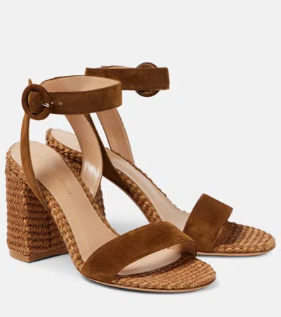 Gianvito Rossi Sue 85 Suede-trimmed Sandals In Braun